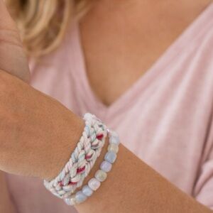 Cloud Braid – Glass Beaded Stretch Bracelet & Cotton Braided Bracelet Stack